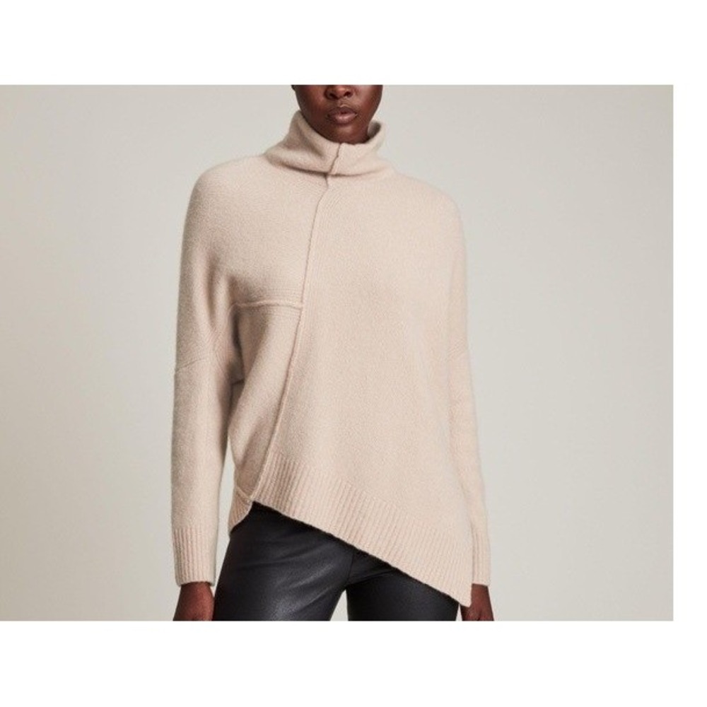 AllSaints Lock Roll Neck Wool Yak Blend Asymmetric Sweater Beige Oatmeal‎ Small